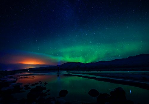 Aurora borealis over a northern lake